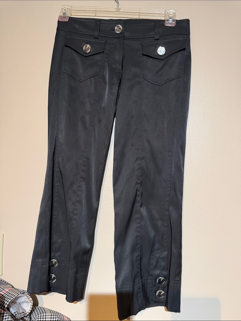 Vintage Cache Black Capris with Decorative Buttons